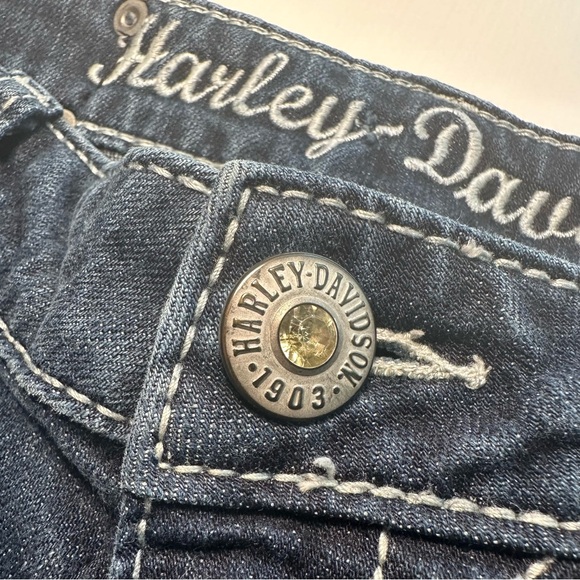 HARLEY DAVIDSON JEWELED LEATHER LOGO JEANS SIZE 6 PETITE - Picture 5 of 14